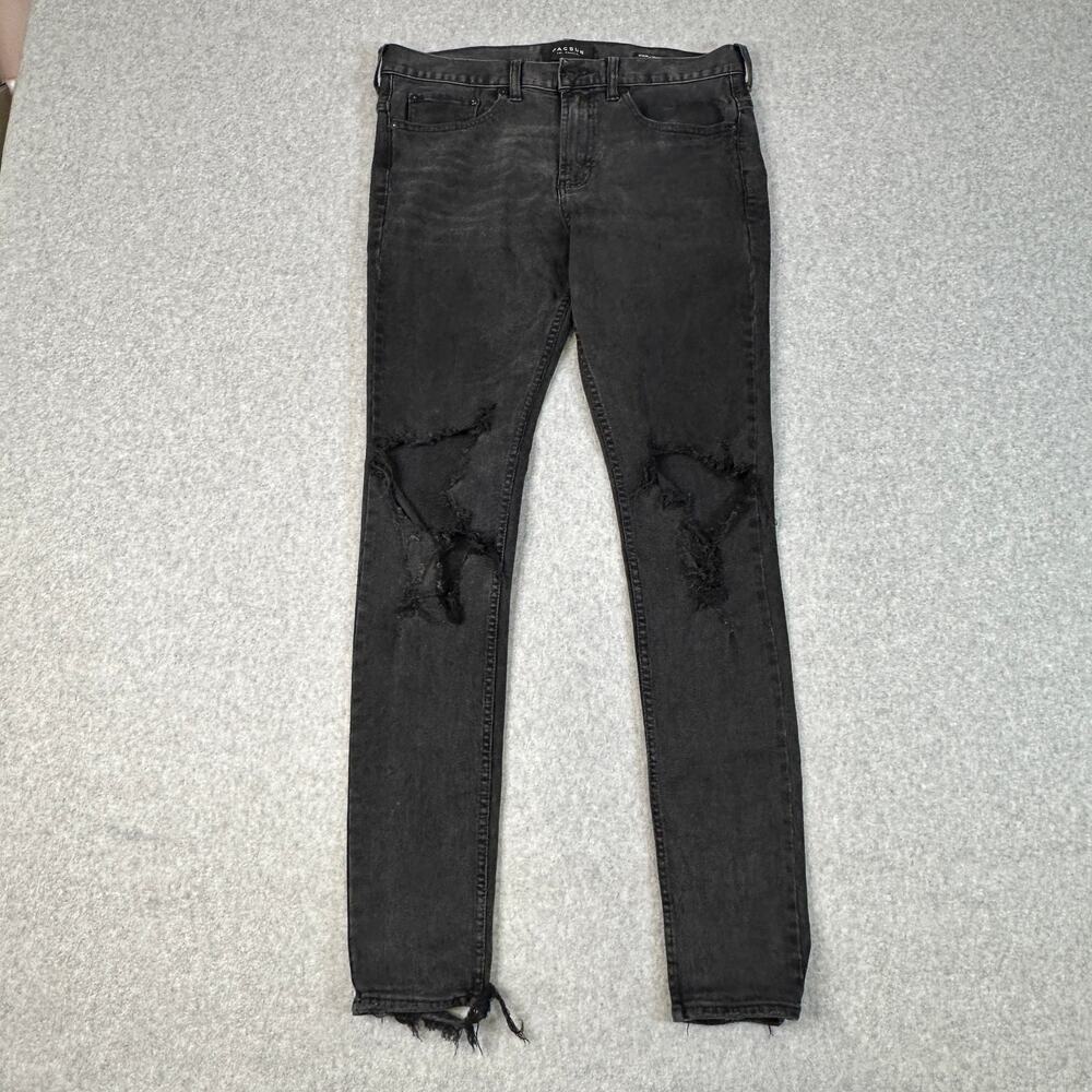Pacsun Comfort Stretch Stacked Skinny Jeans Men's 32x32 Black Distressed Raw Hem